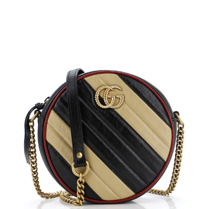 Gucci handbags for women with a patent - leather finishGG Marmont Round Shoulder Bag Diagonal Quilted Leather Mini