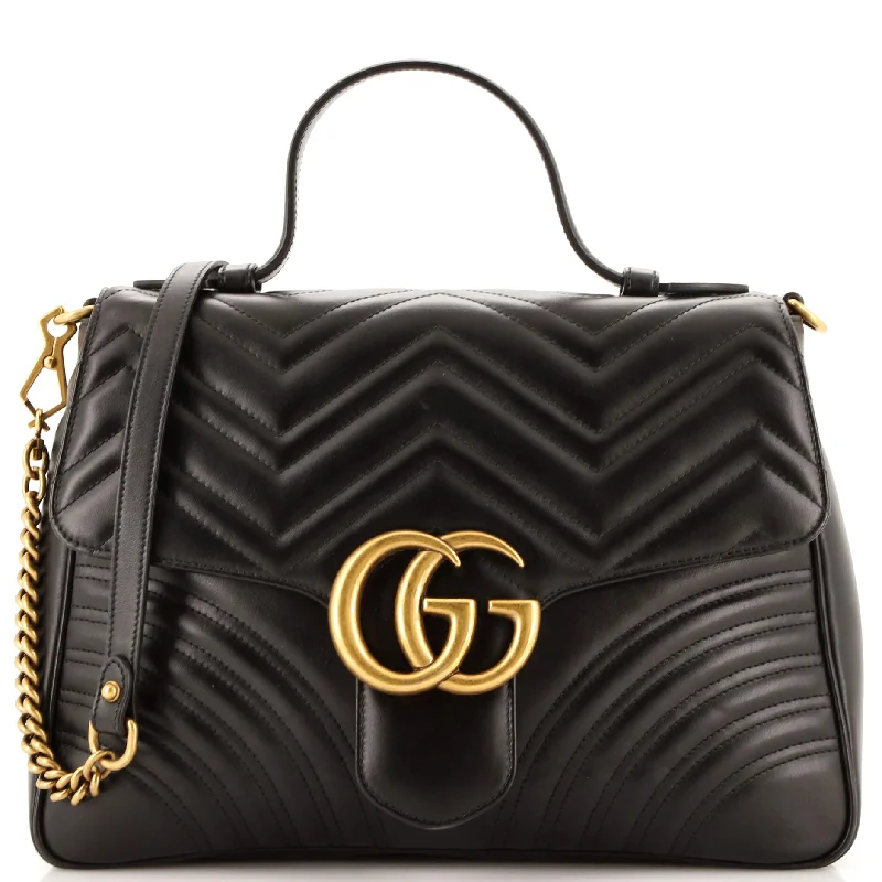 Women Gucci bags with a front - zip pocket for small itemsGG Marmont Top Handle Flap Bag Matelasse Leather Medium