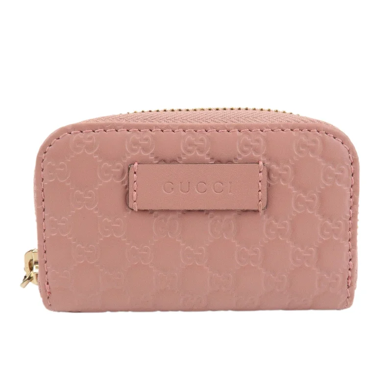 Women Gucci bags with a zip - around closure for securityGUCCI Micro Guccissima Leather Mini Coin Case Pink 449896