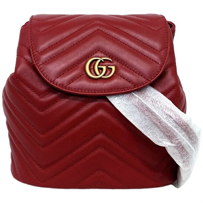 Gucci handbags for women with a metal - framed claspGucci Backpack Red Gold Marmont 528129 Flap Leather GUCCI GG Quilting Chain Women's Double G