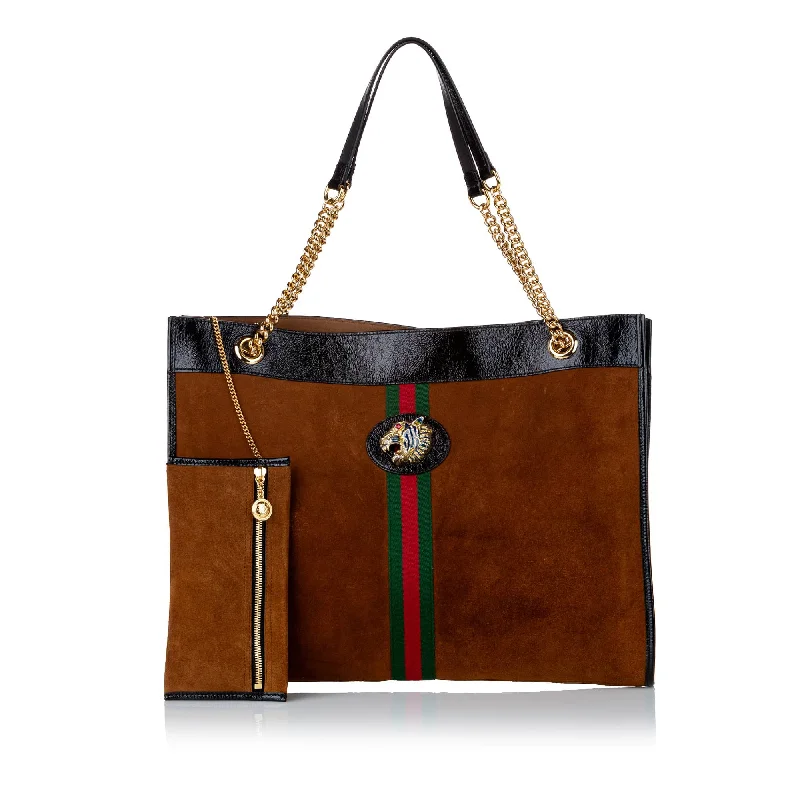 Ladies Gucci shoulder bags with a tassel decorationGucci Rajah Large Tote Bag Brown Suede