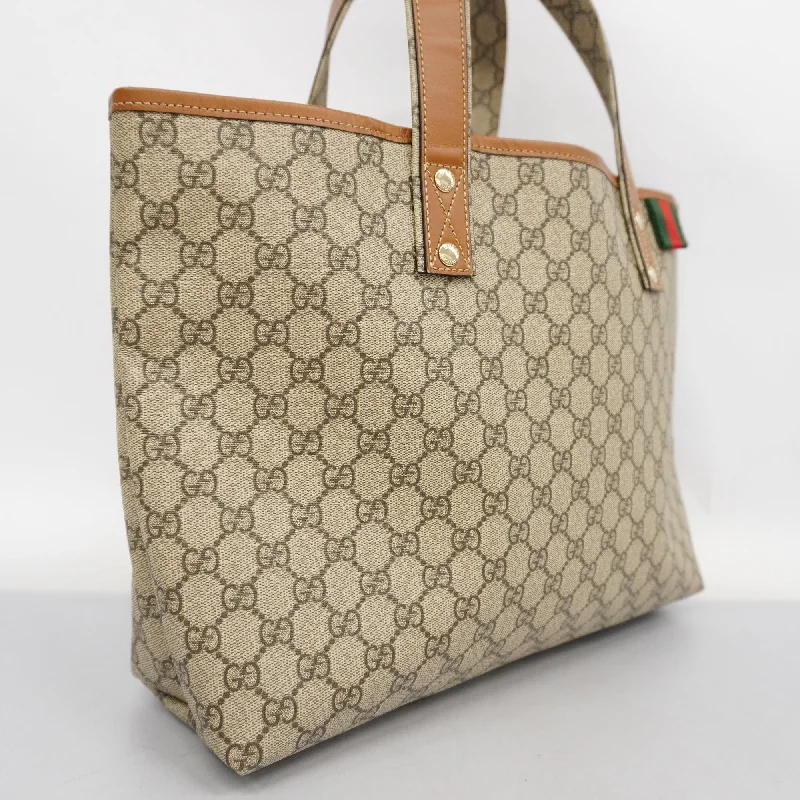 Women Gucci Sylvie bags with a crystal - embellished web stripeGucci  Sherry Line 211134 Women's GG Supreme Tote Bag Beige