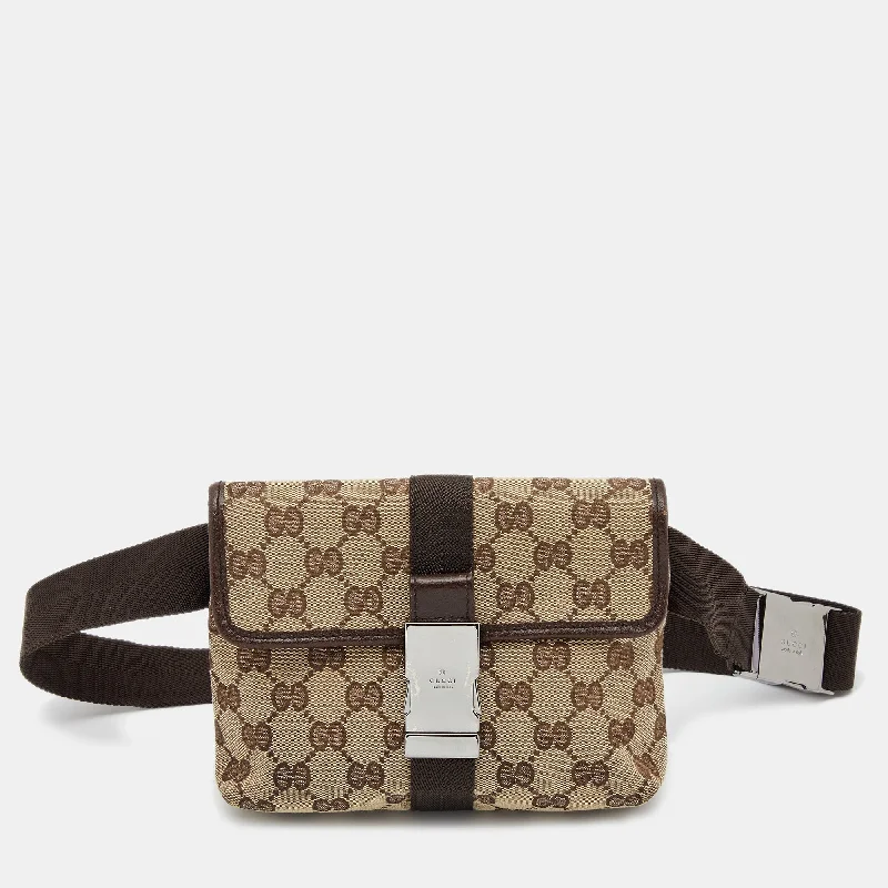 Gucci handbags for women with a metal - framed claspGucci Beige/Brown GG Canvas Buckle Belt Bag