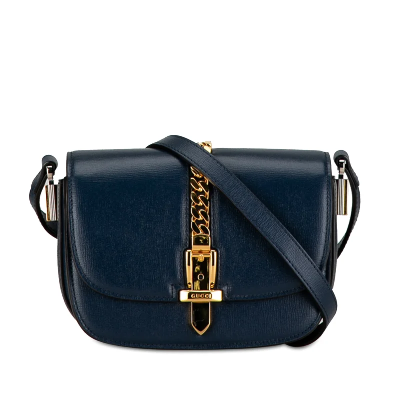 Women Gucci Sylvie bags with a leather - wrapped handleBlue Gucci Mini Leather Sylvie 1969 Crossbody