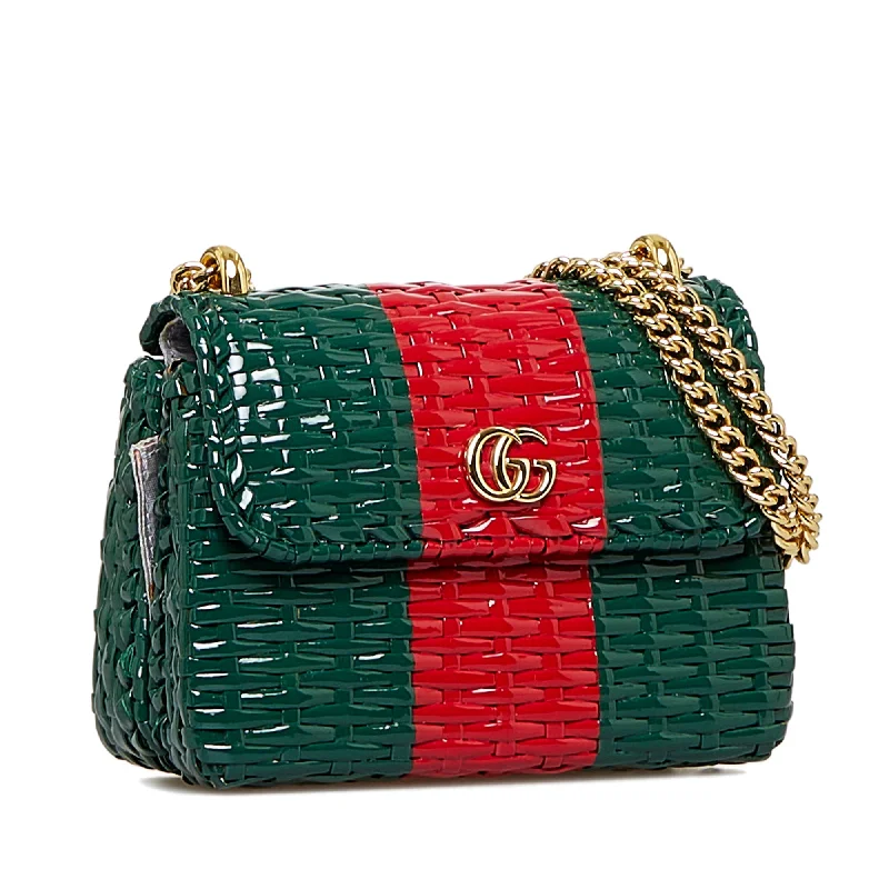 Women Gucci bags with a detachable mobile phone holderGucci GG Marmont Wicker Green Rattan Gold