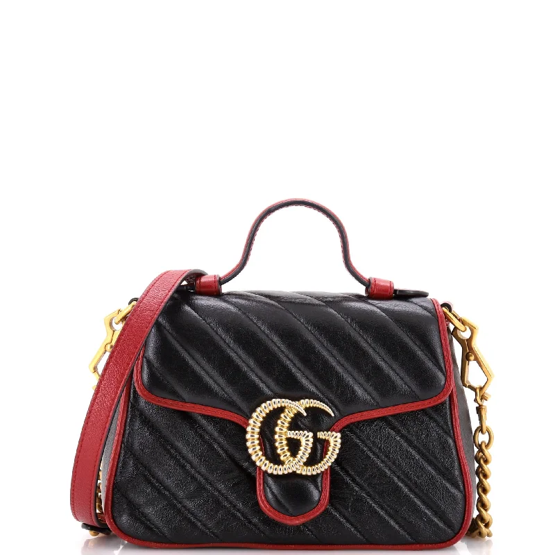 Women Gucci Sylvie bags with a crystal - embellished web stripeGG Marmont Top Handle Flap Bag Diagonal Quilted Leather Mini