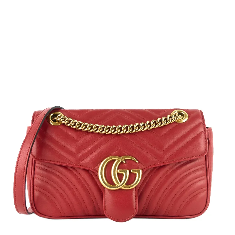 Women Gucci bags with a magnetic snap closure for easy accessGG Marmont Small Matelassé Calfskin Leather Shoulder Bag