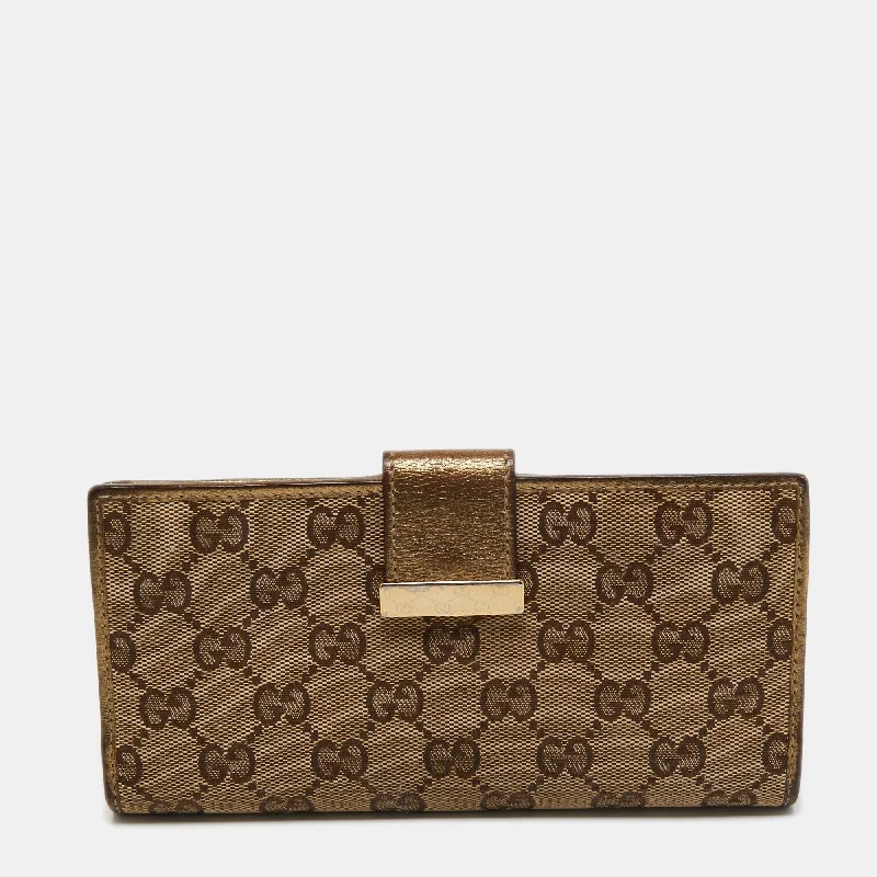 Gucci handbags for women with a beaded trimGucci Beige GG Canvas and Leather Wallet