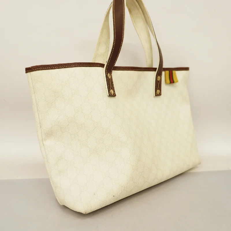 Women Gucci Sylvie bags with a leather - wrapped handleGucci  Tote Bag 211134 Women's GG Supreme,Leather Tote Bag Brown,Ivory