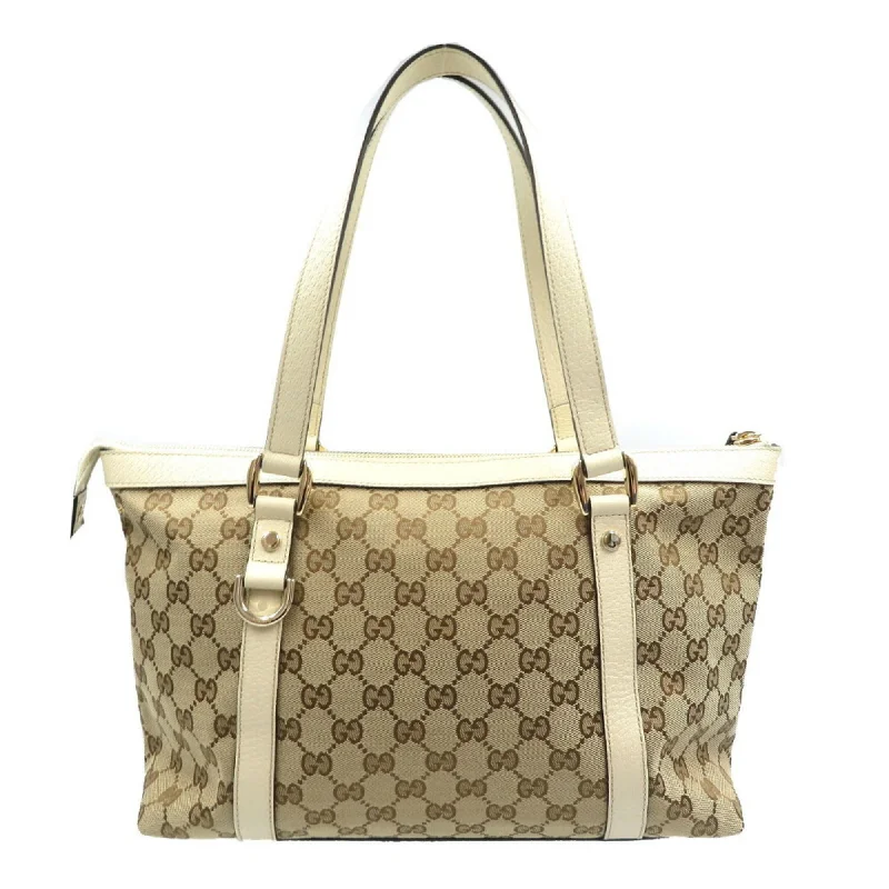 Women Gucci tote bags in GG Supreme canvas for a branded feelGucci Abbey Line 141470 GG Canvas Leather Beige Tote Bag