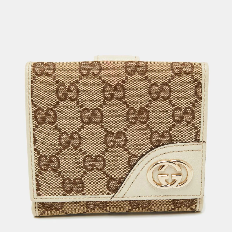 Gucci tote bags for women with a spacious interiorGucci Beige/Brown GG Canvas and Leather Interlocking G French Wallet