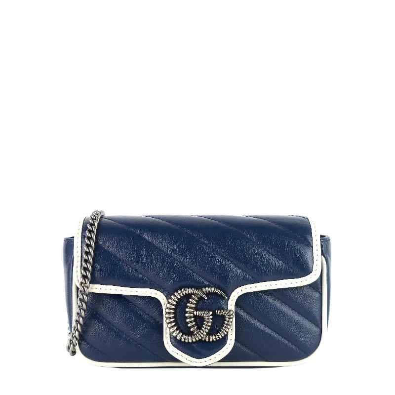 Ladies Gucci Dionysus bags in a pastel colorGG Marmont Diagonal Torchon Super Mini Leather Bag