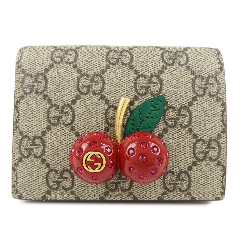 Ladies Gucci Dionysus bags with a detachable shoulder strapGUCCI Cherry GG Supreme Leather Compact Wallet Card Case 476050