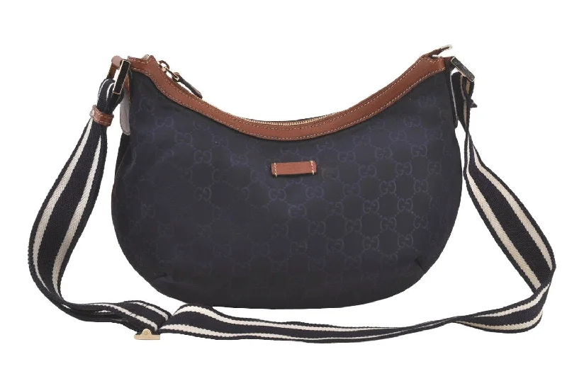 Gucci handbags for women with a beaded trimAuthentic GUCCI Shoulder Cross Body Bag Purse GG Nylon Leather 181092 Navy 6814K