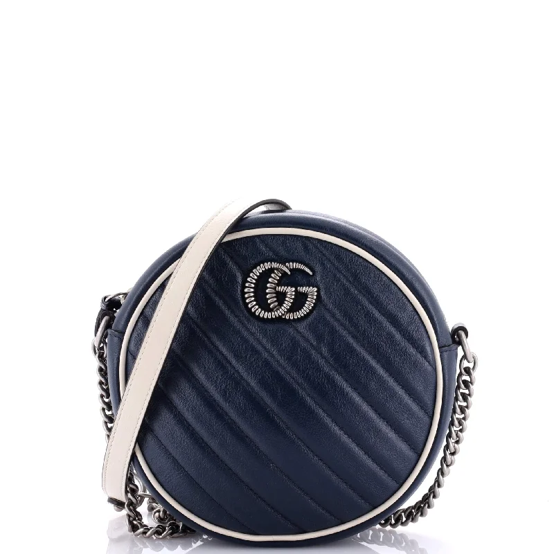 Ladies Gucci shoulder bags with a wide - width strapGG Marmont Round Shoulder Bag Diagonal Quilted Leather Mini