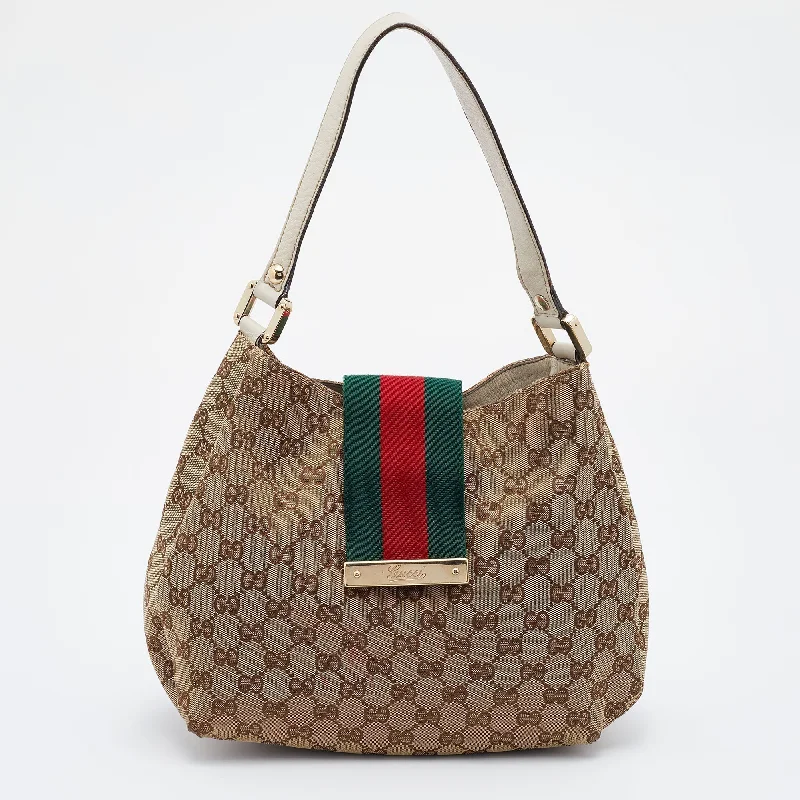 Gucci Marmont bags for women with gold - toned hardwareGucci Beige/Brown GG Canvas And Leather Medium New Ladies Web Hobo