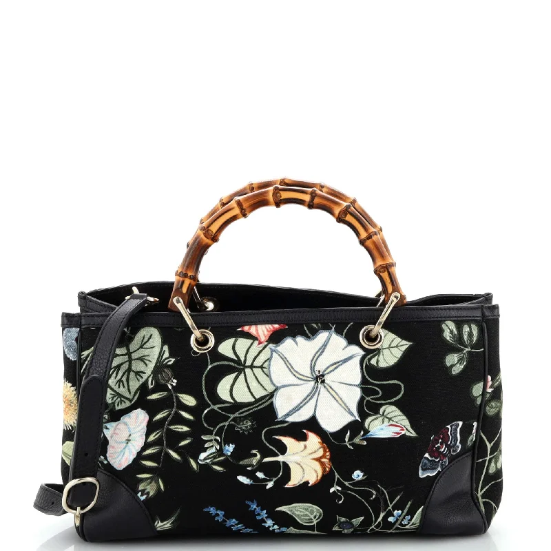 Women Gucci bags with interlocking G hardware for a classic lookGucci Bamboo Shopper Tote Flora Canvas