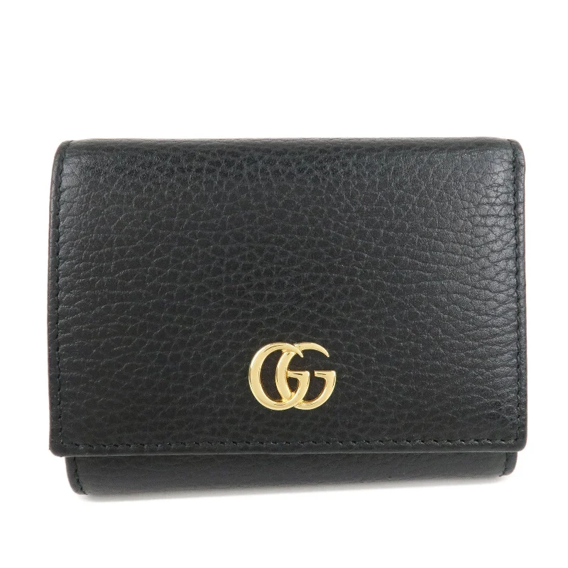 Women Gucci bags with a detachable mirror insideGUCCI GG Marmont Leather Tri-fold Compact Wallet Black 474746