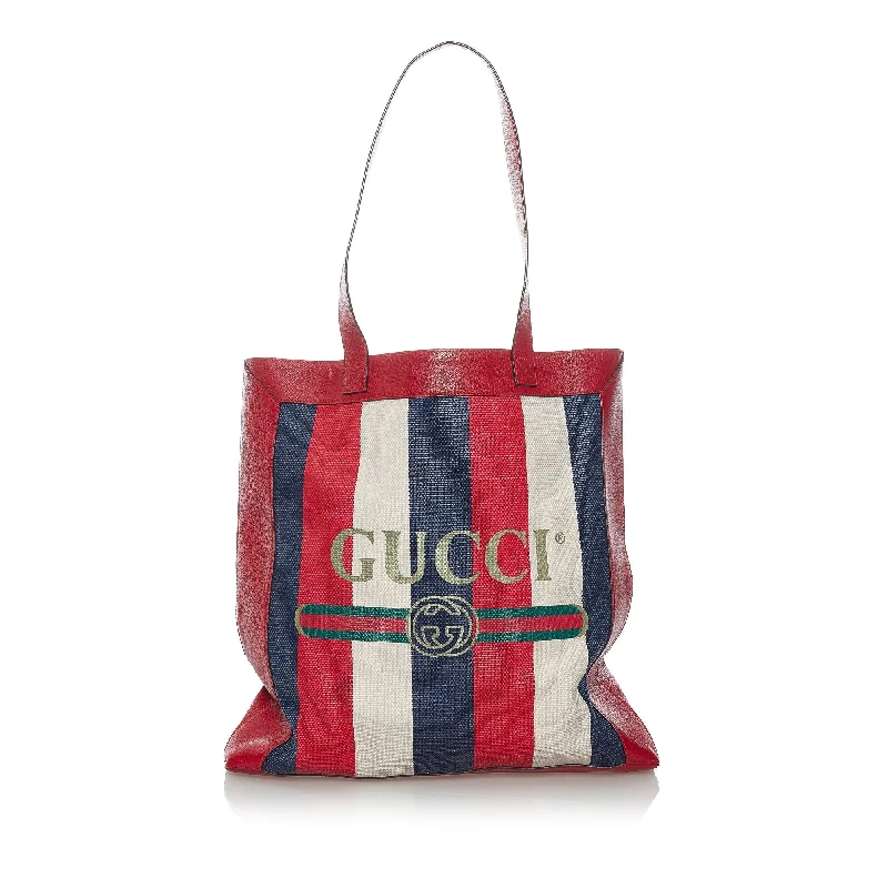 Women Gucci Sylvie bags with a detachable ribbon detailGucci Sylvie Baiadera Tote Bag Striped Canvas