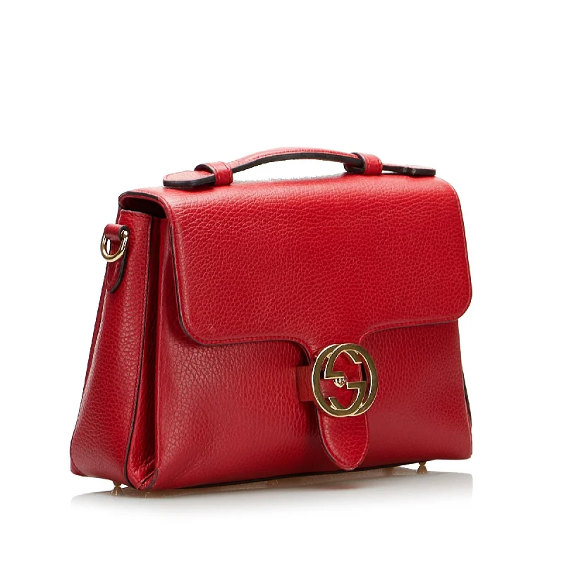 Women Gucci bags with a snap - button closure and a decorative charmGucci Dollar Calf Interlocking G Satchel (HXo6Cm)