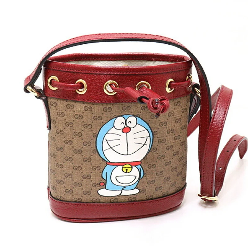 Women Gucci bags with a zippered interior pocketGucci ?? DORAEMON Doraemon Mini GG Supreme Bucket Bag Women's Shoulder 647801 Beige Red