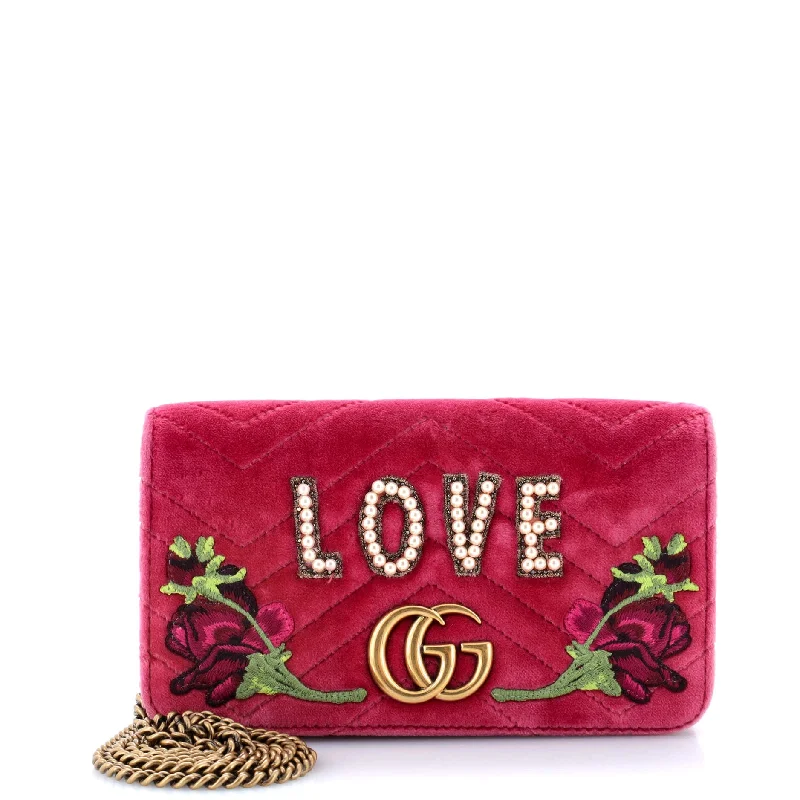 Gucci tote bags for women with a printed Gucci logoGG Marmont Chain Flap Bag Embroidered Matelasse Velvet Mini