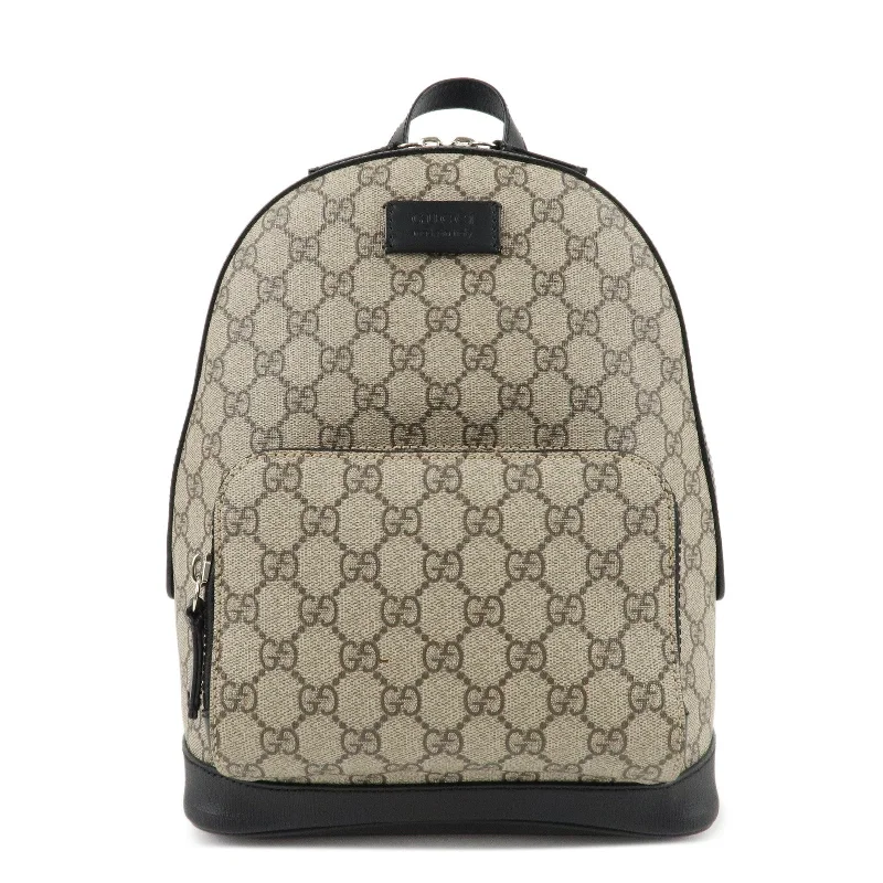 Women Gucci Sylvie bags with a detachable ribbon detailGUCCI GG Supreme Leather Backpack Rucksack Beige Black 429020