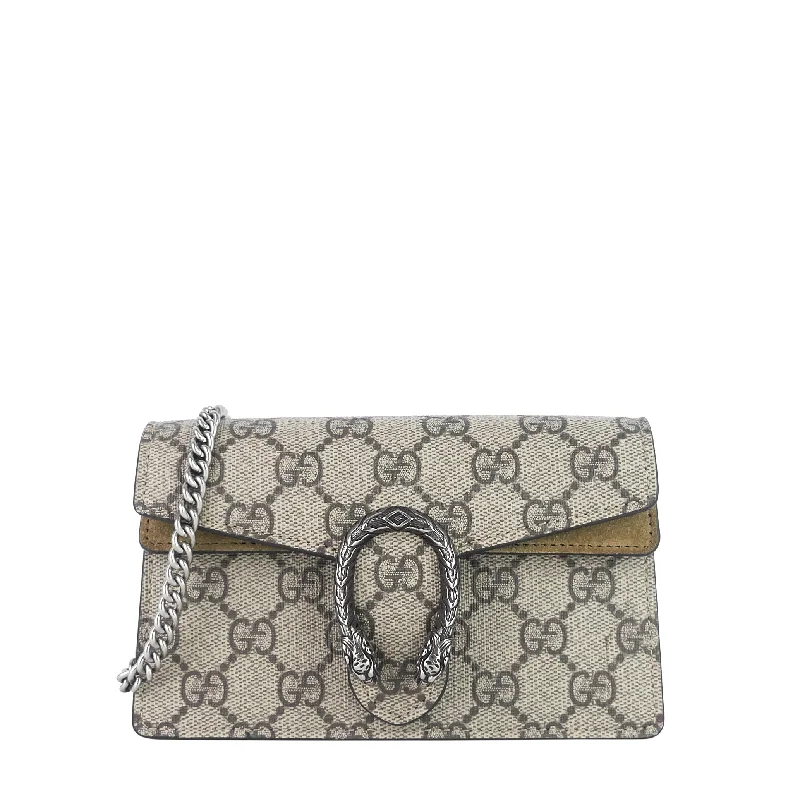 Ladies Gucci Dionysus bags with a chain - link shoulder strapDionysus Super Mini GG Supreme Canvas Bag