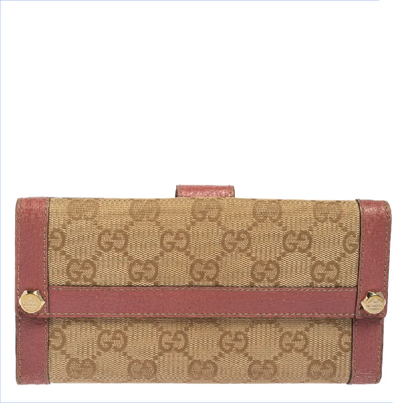 Ladies Gucci shoulder bags with a magnetic - closure flapGucci Beige/Pink GG Canvas and Leather Charmy Continental Wallet