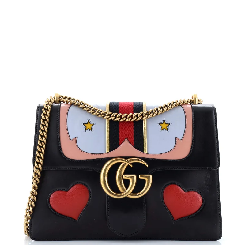 Gucci tote bags for women with a printed Gucci logoWeb Heart GG Marmont Chain Shoulder Bag Leather Medium