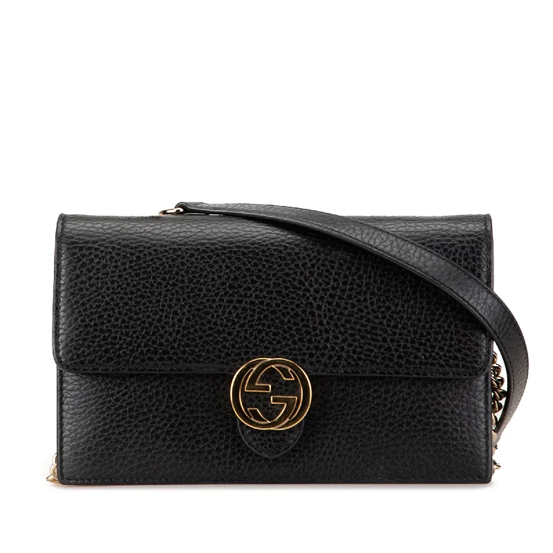 Gucci backpacks for women with a hidden back pocketBlack Gucci Leather Interlocking G Dollar Wallet on Chain