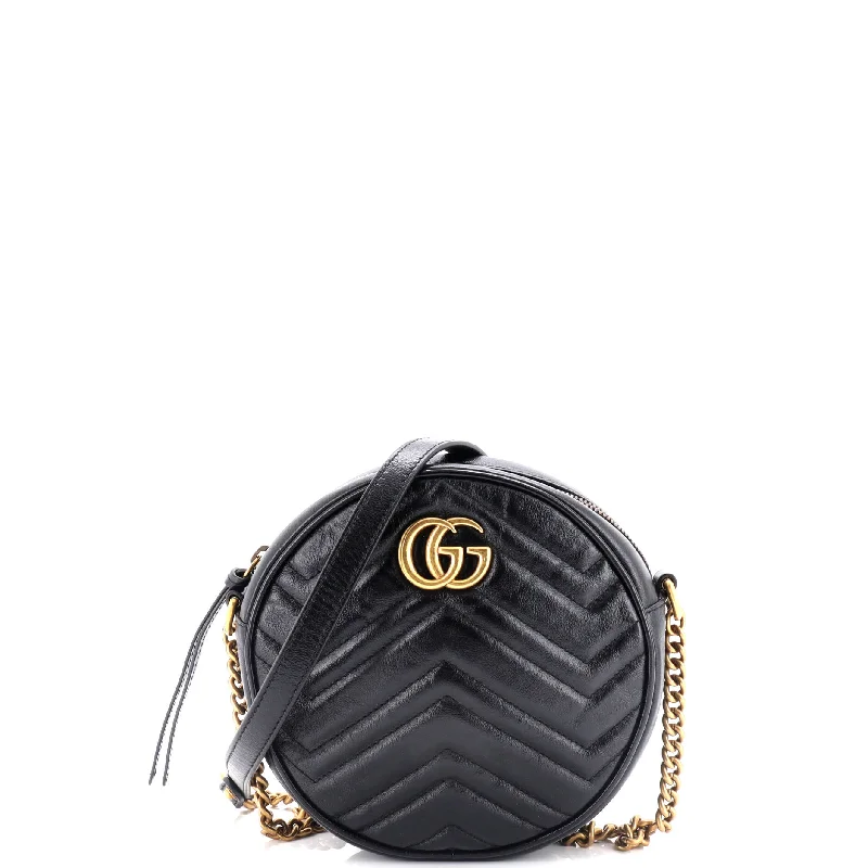 Women Gucci bags with a snap - button closure and a decorative charmGG Marmont Round Shoulder Bag Matelasse Leather Mini