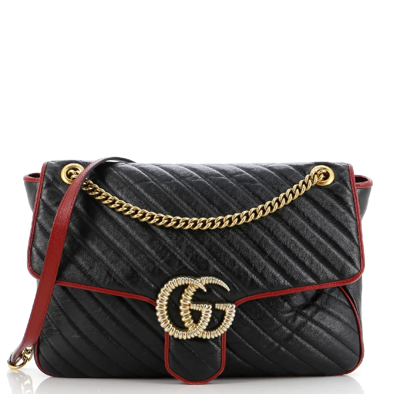 Women Gucci bags with interlocking G hardware for a classic lookGG Marmont Flap Bag Diagonal Quilted Leather Medium