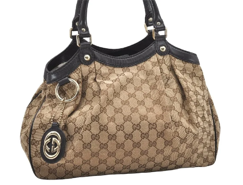 Ladies Gucci Dionysus bags with a chain - link shoulder strapAuthentic GUCCI Sukey Shoulder Tote Bag GG Canvas Leather 211944 Brown 6665K