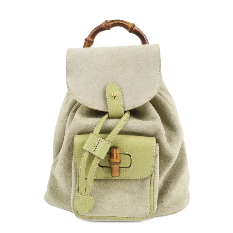 Gucci crossbody bags for women with adjustable leather strapsGUCCI Bamboo Suede Leather Backpack Light Green 003.1956.0030