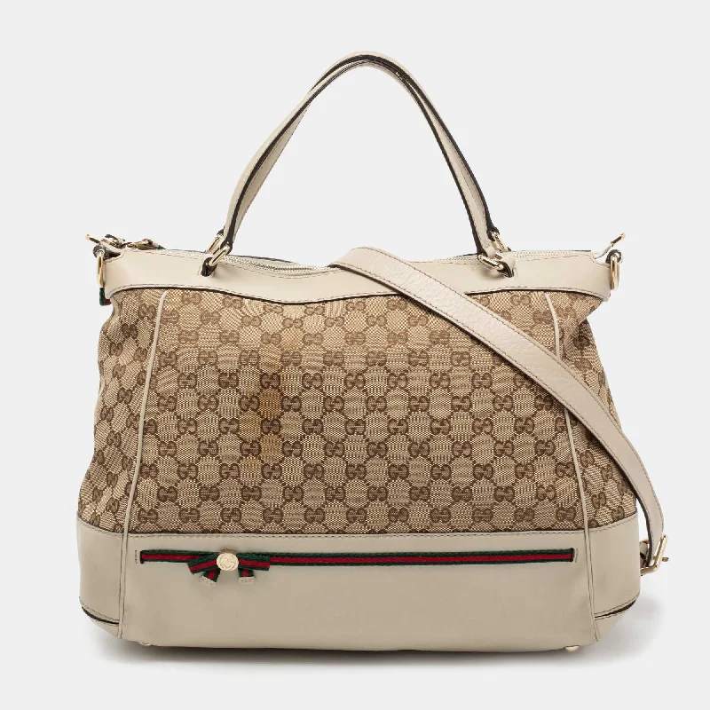 Women Gucci crossbody bags in a bold red colorGucci Beige/Off White GG Canvas and Leather Large Mayfair Bow Satchel