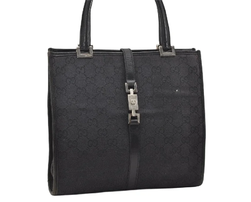 Small - sized Women Gucci shoulder bags for evening outingsAuthentic GUCCI Jackie Tote Hand Bag GG Canvas Leather 0021065 Black 6733K