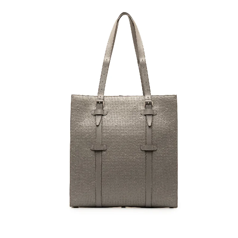 Gucci tote bags for women with a printed Gucci logoGray Gucci GG Embossed Leather Vertical Tote