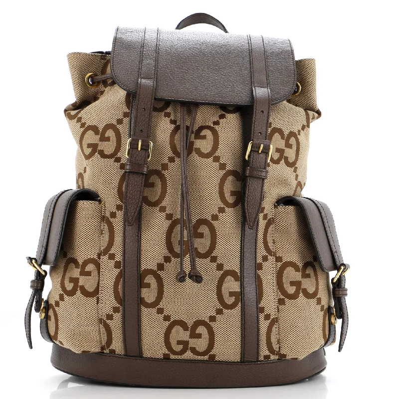 Gucci backpacks for women with a hidden back pocketDouble Pocket Belt Backpack Jumbo GG Canvas and Leather Large