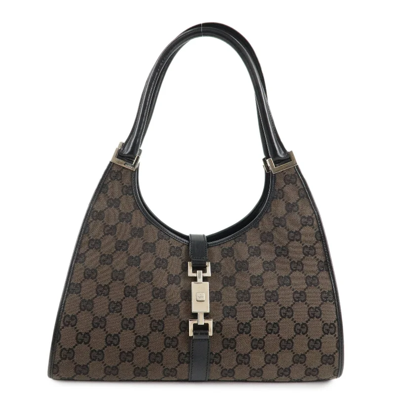 Women Gucci Sylvie bags with a detachable ribbon detailGUCCI Jackie GG Canvas Leather Hand Bag Brown 002.1067.1705