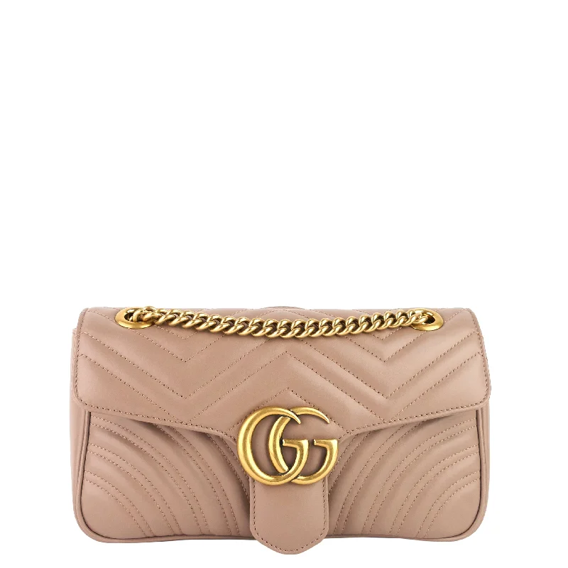 Women Gucci bags with a chain - link trim and a leather bodyGG Marmont Small Leather Flap Bag