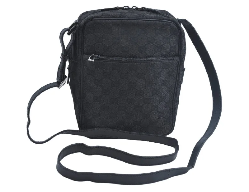 Women Gucci bags with a detachable mobile phone holderAuthentic GUCCI Shoulder Cross Body Bag GG Canvas Leather 03136 Black L0601