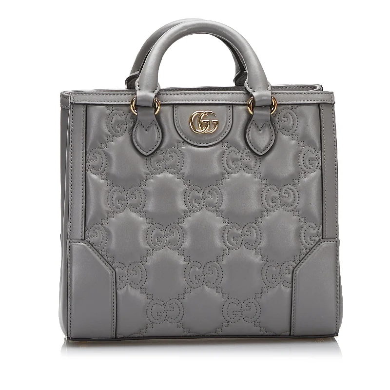 Ladies Gucci shoulder bags with a single - handle designGucci GG Handbag Grey Matelassé Leather