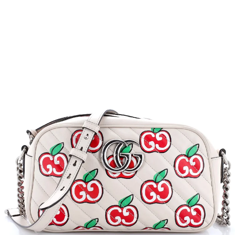 Women Gucci bags with a snap - button closure and a decorative charmGG Marmont Shoulder Bag Printed Diagonal Quilted Leather Small