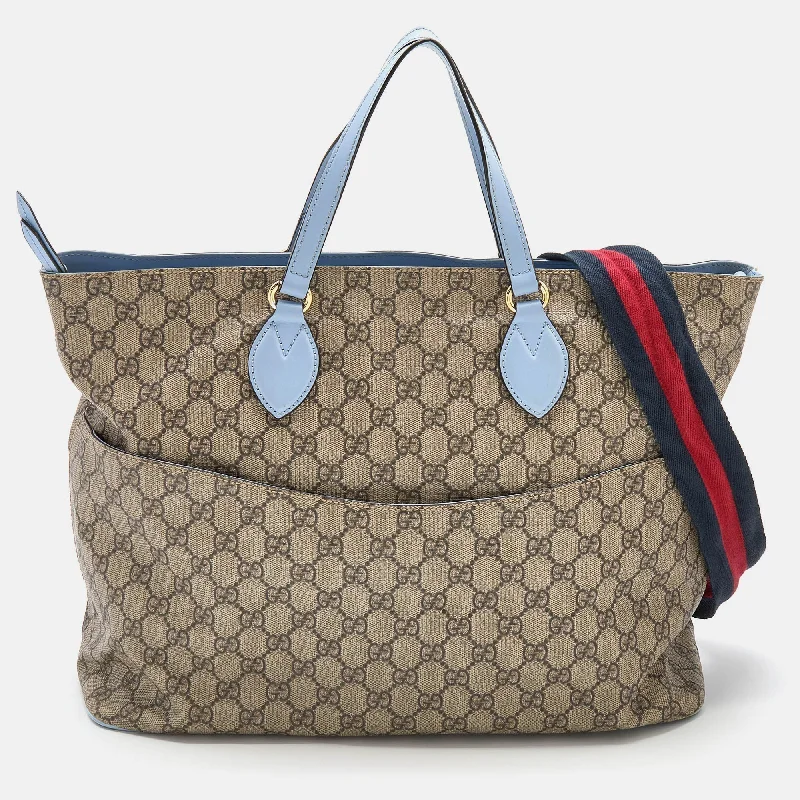 Gucci handbags for women with a patent - leather finishGucci Beige/Blue GG Supreme Canvas and Leather Diaper Bag