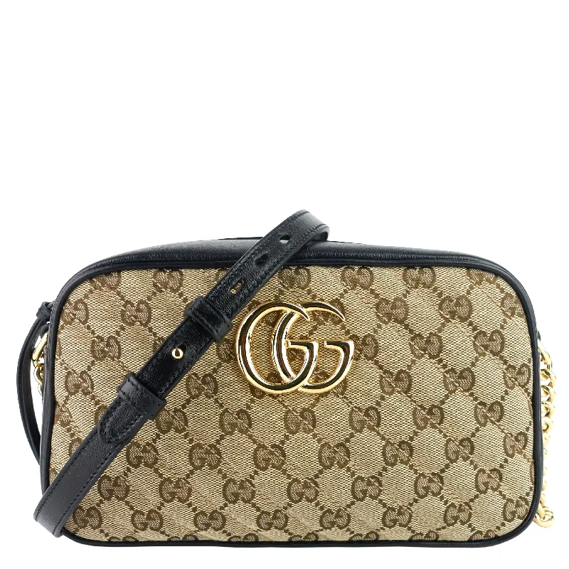 Women Gucci bags with a front - flap pocket for quick - access itemsMarmont Small Monogram Canvas Chain Shoulder Bag