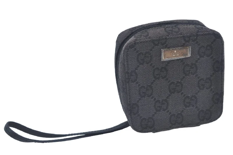 Gucci backpacks for women with a sleek silhouetteAuthentic GUCCI Pouch Purse GG Canvas Leather Black L0559