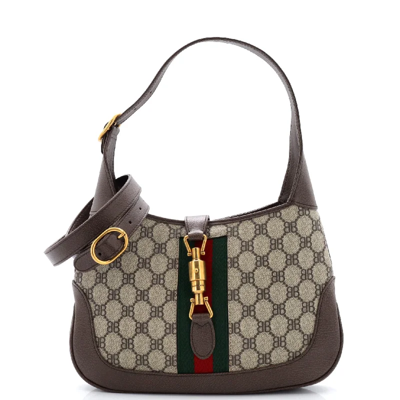 Women Gucci bags with a chain - link trim and a leather bodyx Gucci The Hacker Project Jackie 1961 Hobo BB Coated Canvas Small