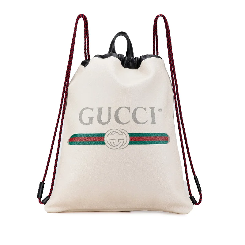 Ladies Gucci shoulder bags with a wide - width strapWhite Gucci Gucci Logo Leather Backpack