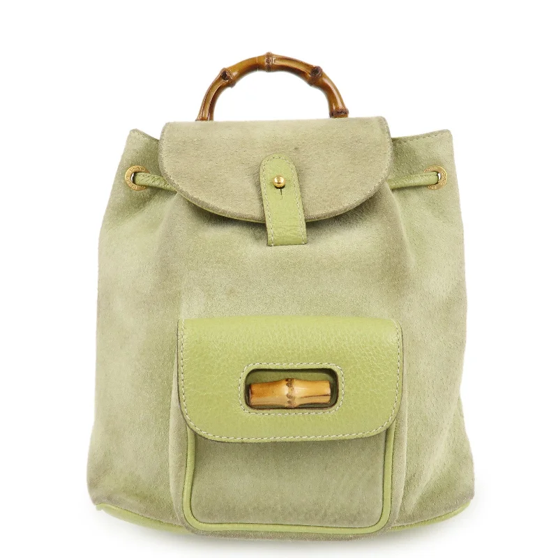 Women Gucci tote bags in GG Supreme canvas for a branded feelGUCCI Bamboo Suede Leather Backpack Light Green 003.1956.0030